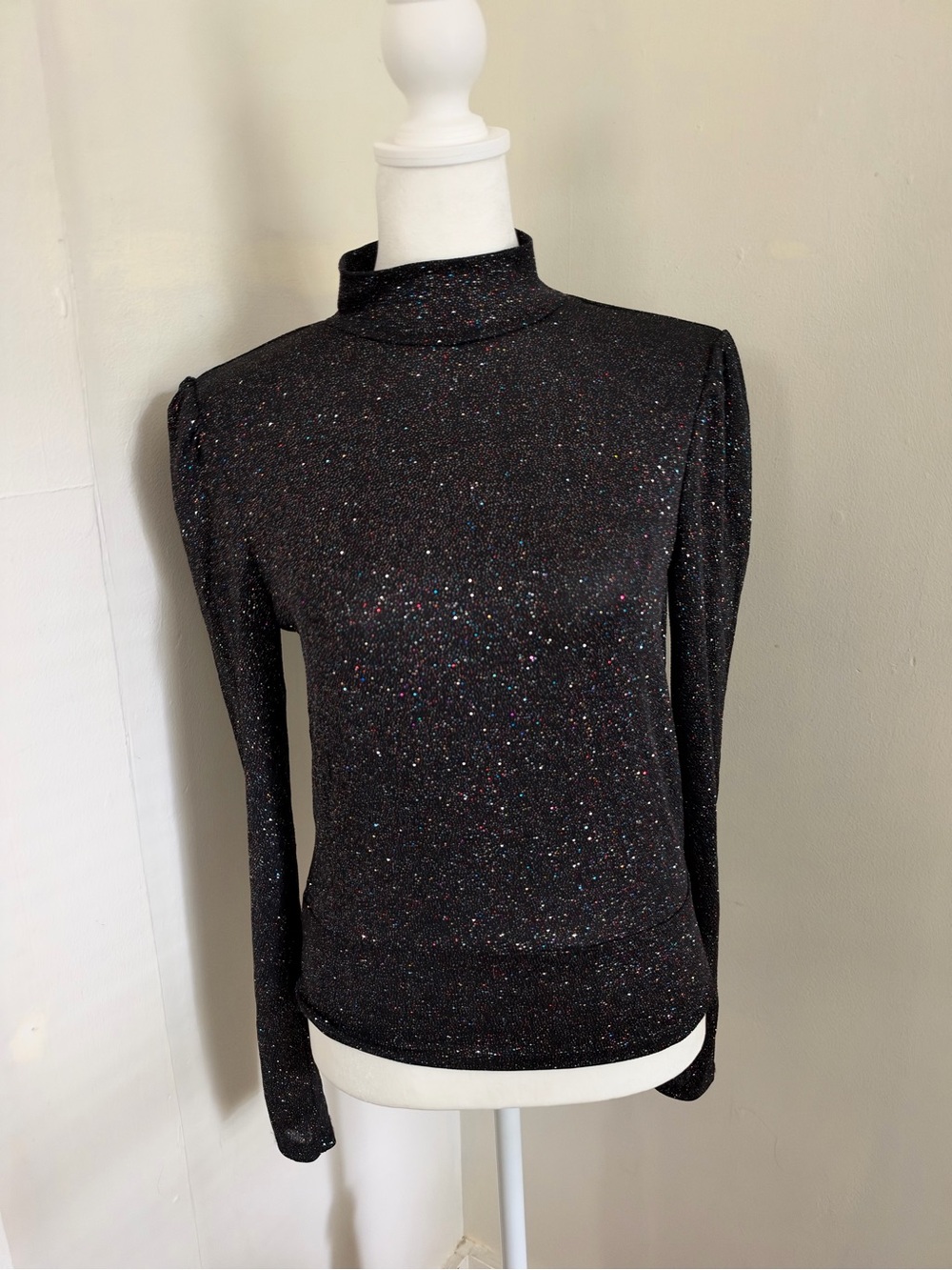 MORGAN Morgan De Toi Black Silvery Women’s Turtleneck With Shoulder Pads Size XS
